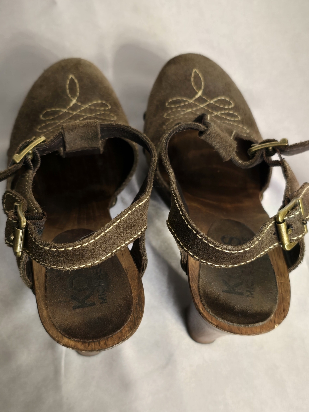 Michael Kors Brown Suede Buckle Clog Heels - Women's - Picture 8 of 12